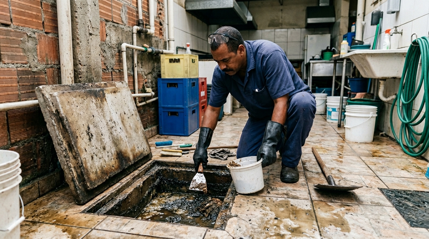 Limpeza de caixa de gordura residencial em João Pessoa‑PB